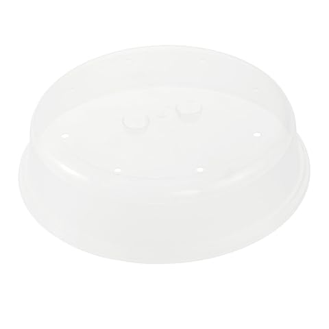 Cloche de micro-ondes Keeeper translucide, avec poignées intégrées et petits trous d’aération sur un plan de cuisine.