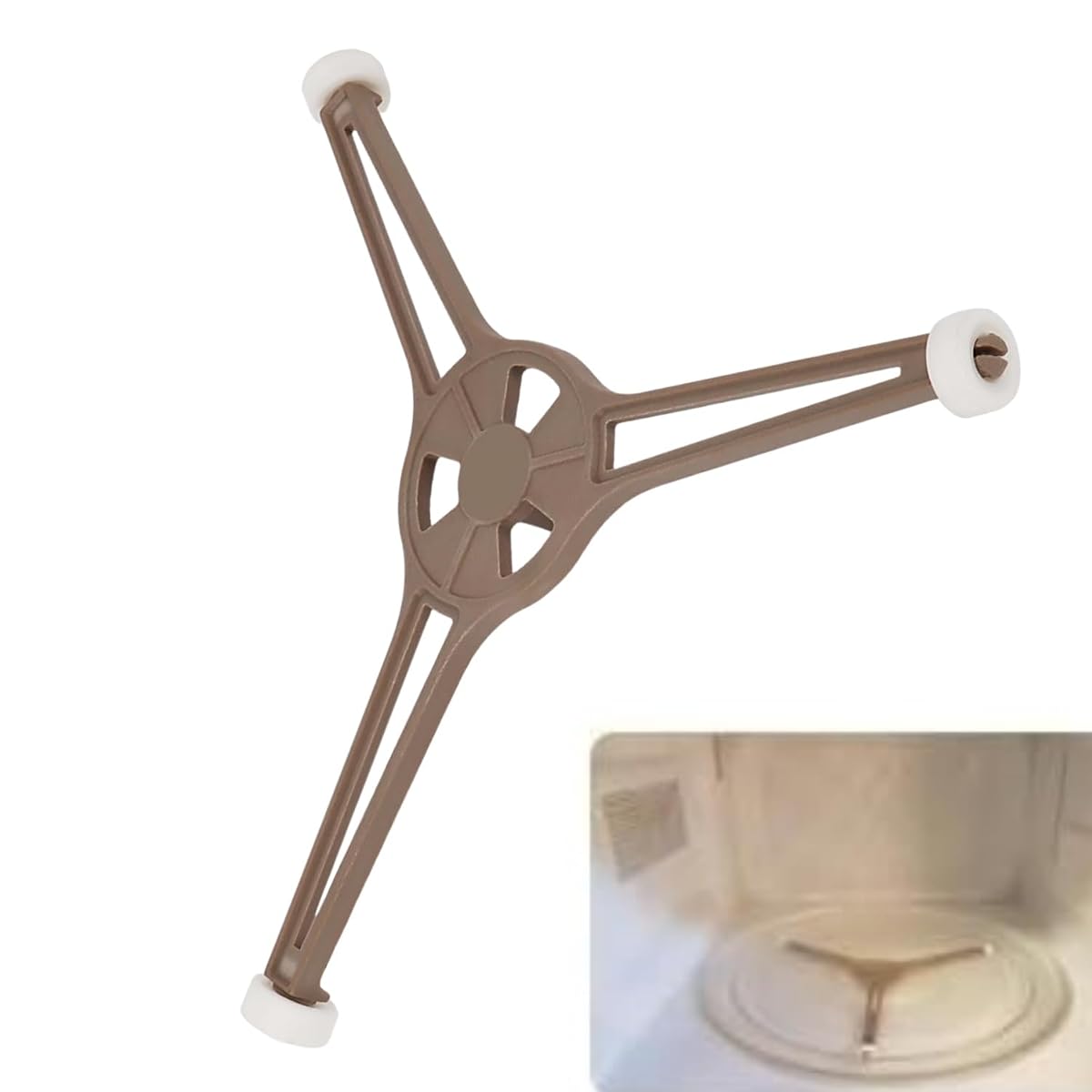 Couronne brune à trois roulettes pour soutenir et guider un plateau tournant de micro-ondes.