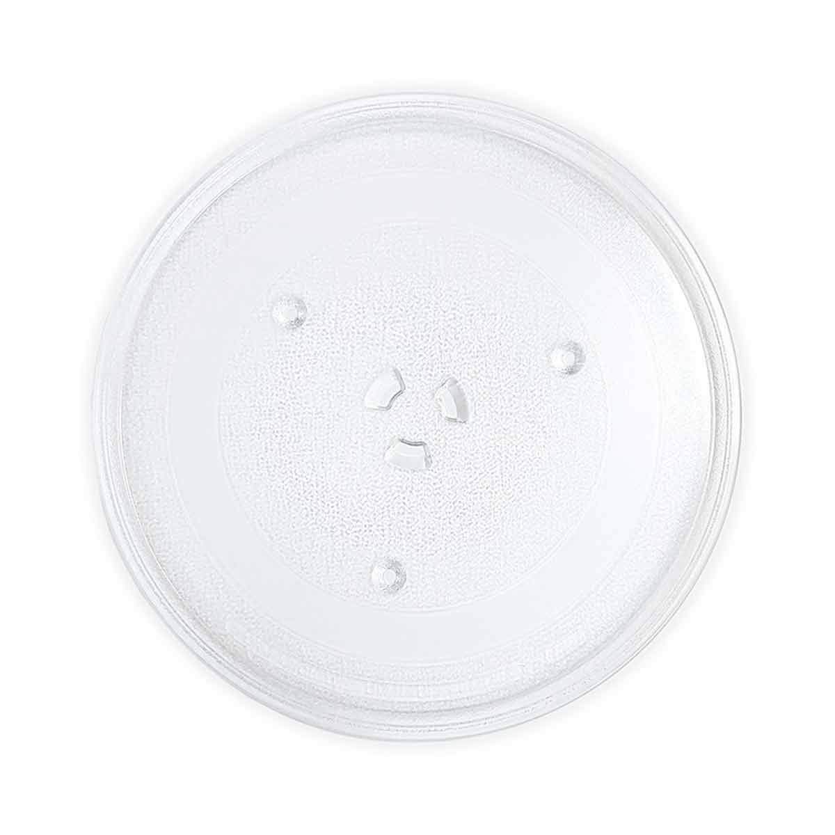 Plateau tournant transparent en verre de 288 mm avec ancrage central, posé sur un plan de travail
