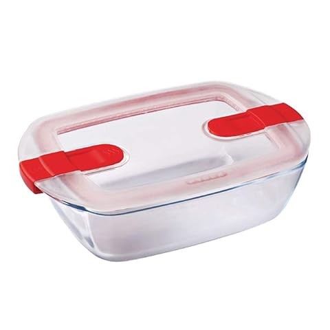 Plat rectangulaire Pyrex en verre transparent avec couvercle blanc à valves vapeur