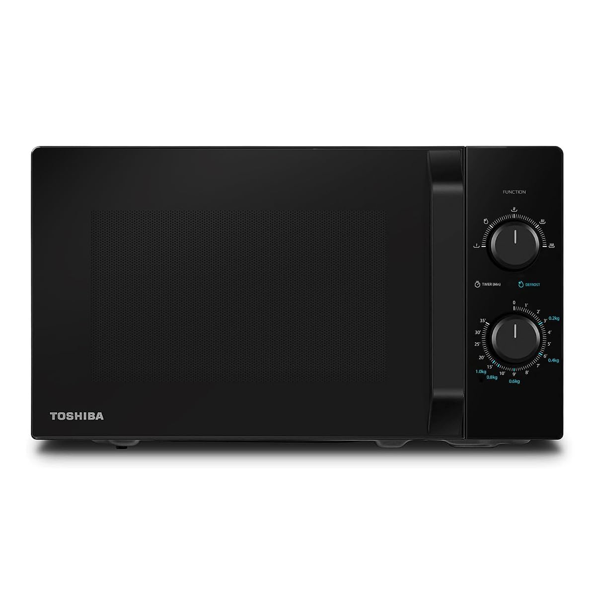 Micro-ondes solo noir Toshiba à poser, avec porte vitrée et plateau tournant en verre