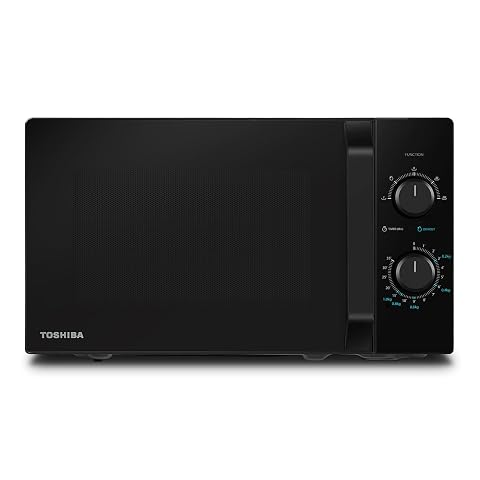 Micro-ondes solo noir Toshiba à poser, avec porte vitrée et plateau tournant en verre