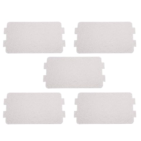 Lot de cinq plaques rondes de mica argenté pour remplacer la protection d’un micro-ondes.