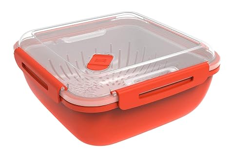 Cuiseur vapeur carré rouge et transparent avec casserole, tamis amovible et couvercle à valve