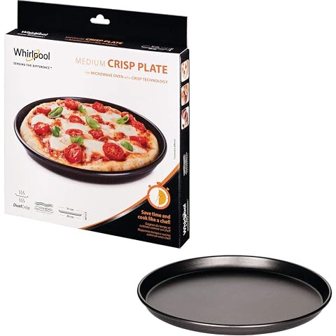 Plat Crisp Wpro AVM290 rond en acier inoxydable bleu, posé sur un plan de travail clair