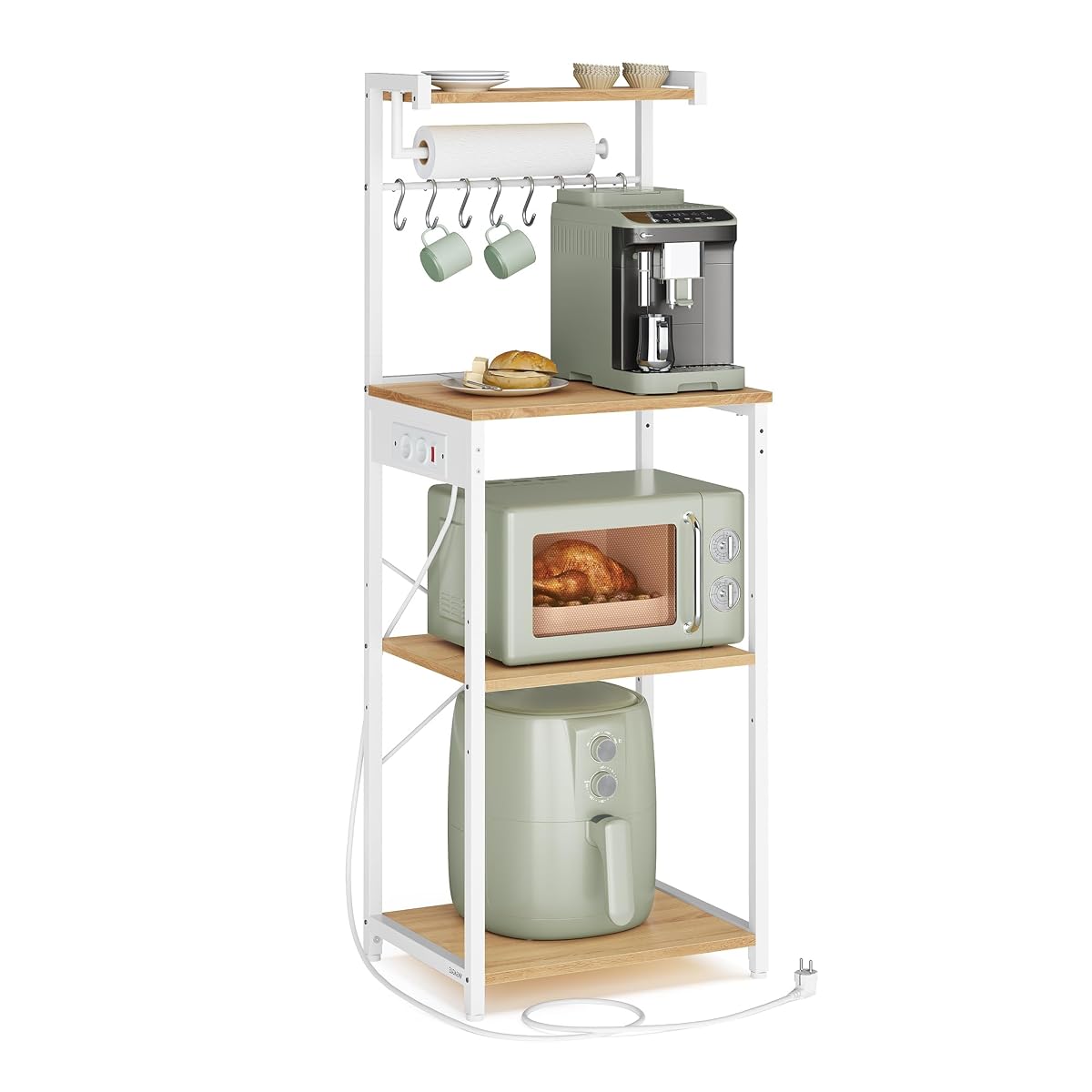 Étagère de cuisine Vasagle avec micro-ondes, machine à café et accessoires sur quatre niveaux