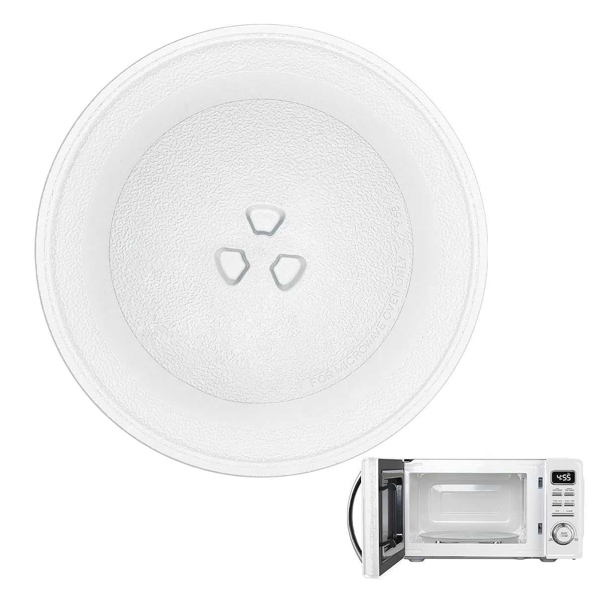 Plateau tournant de rechange rond en verre transparent avec trois points de maintien intégrés