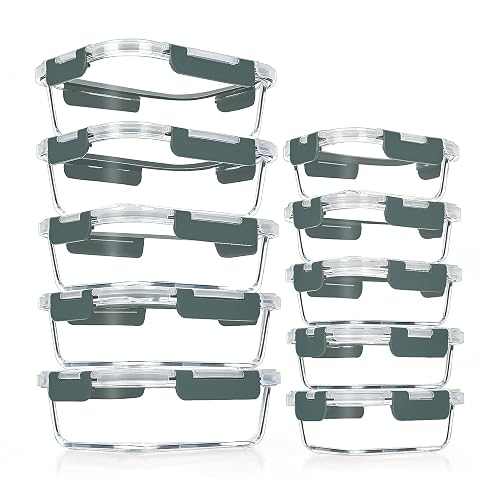 Lot de dix boîtes Verones en verre borosilicaté avec couvercles gris, en deux contenances