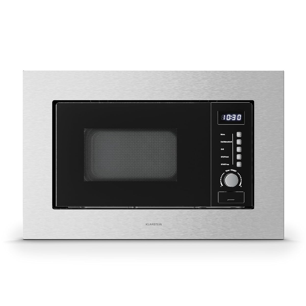 Micro-ondes encastrable Klarstein en acier inoxydable intégré dans une cuisine contemporaine
