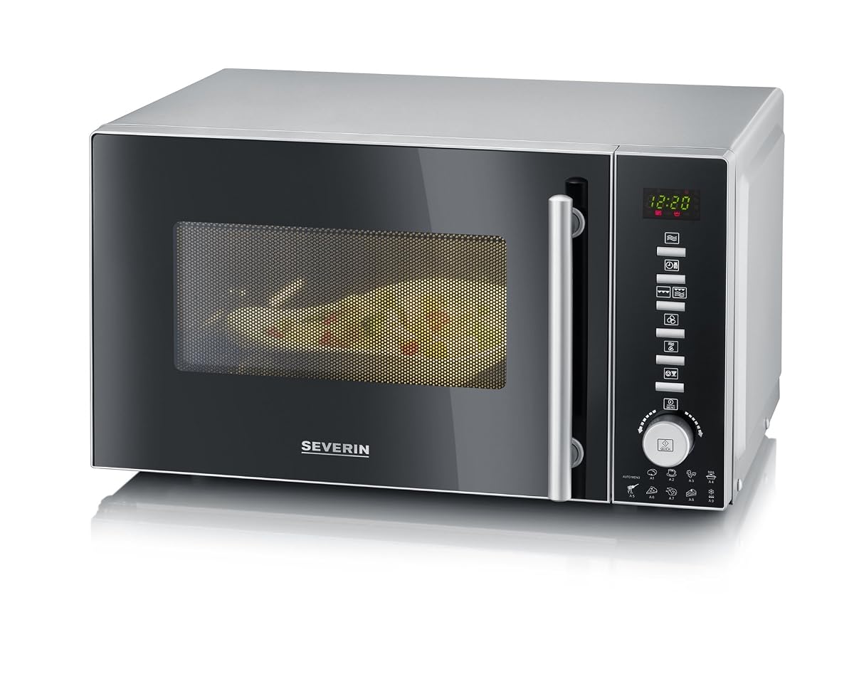 Four à micro-ondes combiné noir et inox avec deux grilles et plateau tournant
