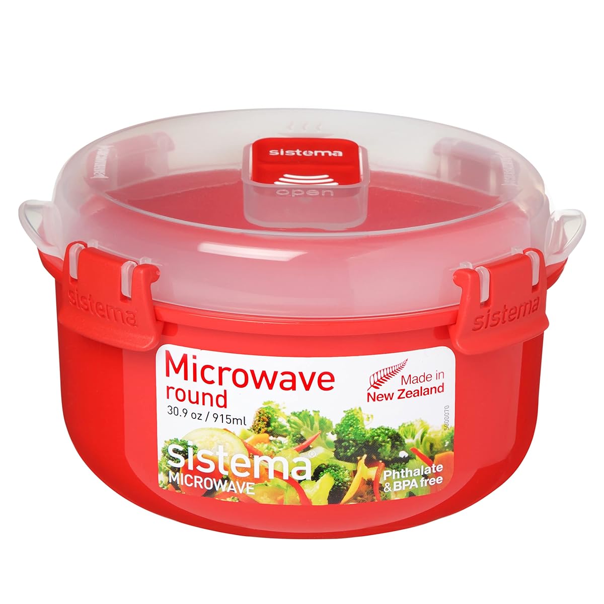 Bol rond transparent de 915 ml avec couvercle à clips rouges et évent vapeur intégré