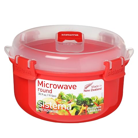 Bol rond transparent de 915 ml avec couvercle à clips rouges et évent vapeur intégré