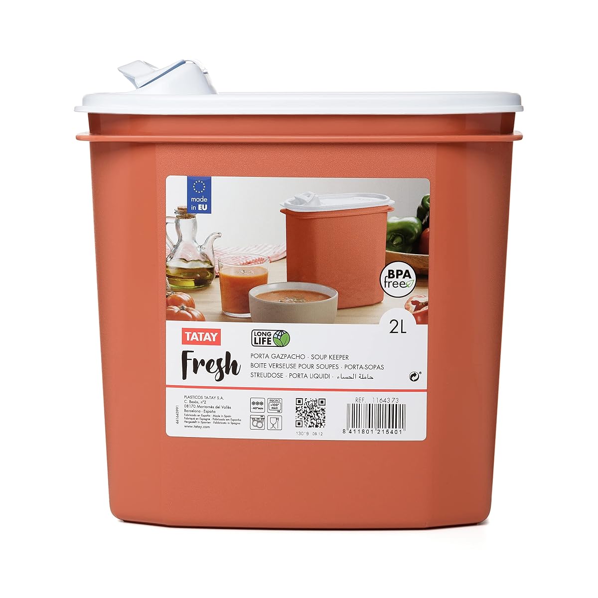 Boîte à soupe Tatay Fresh orange de 2 L avec couvercle et bec verseur intégré